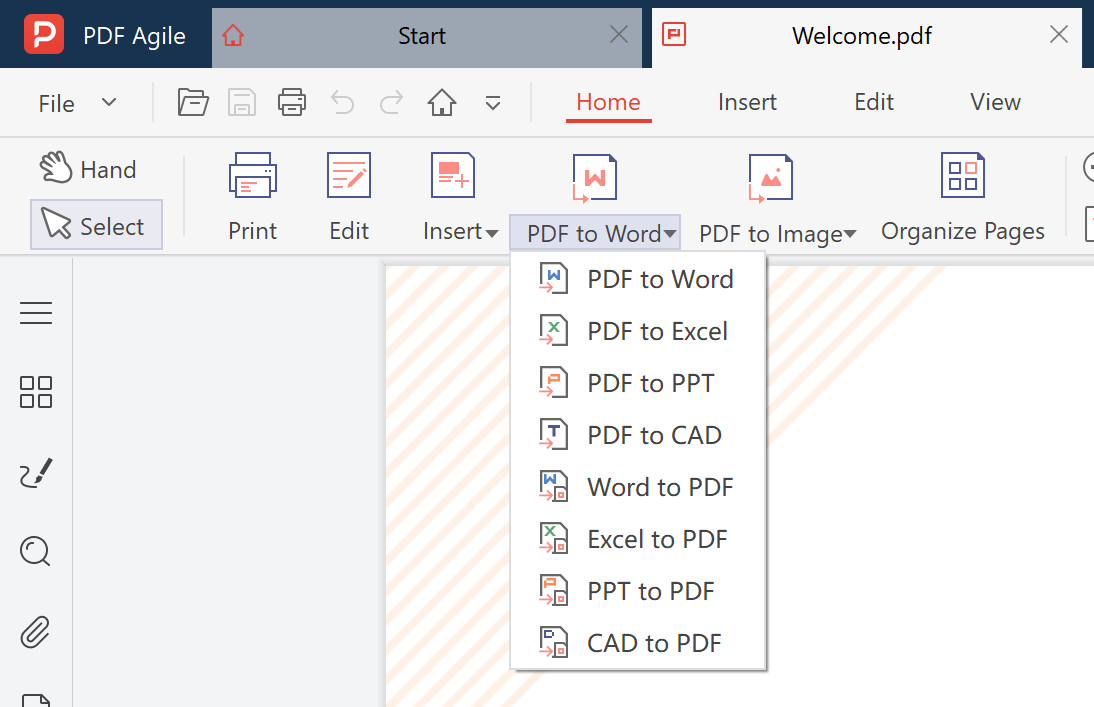 PDF Agile format conversion interface — convert PDF to Word, Excel, and PowerPoint offline